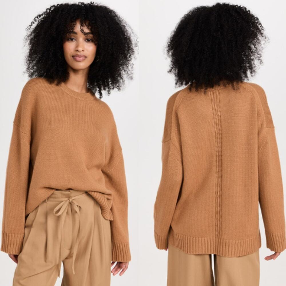 NEW A.L.C Crew Neck Wool Blend Ribbed Hem Knitted Ayden Sweater Brown
